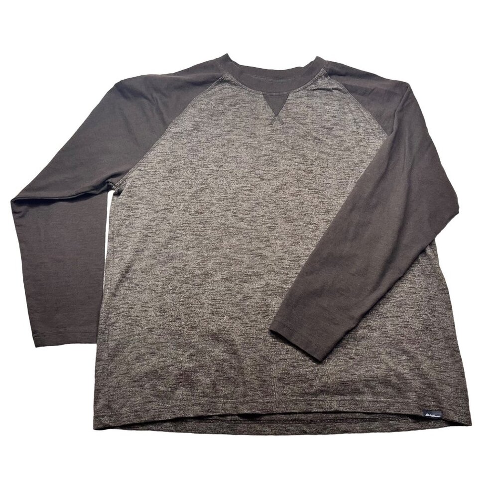 Eddie Bauer Mens XXL brown & Gray Long Sleeve Raglan Shirt outdoor athletic casu